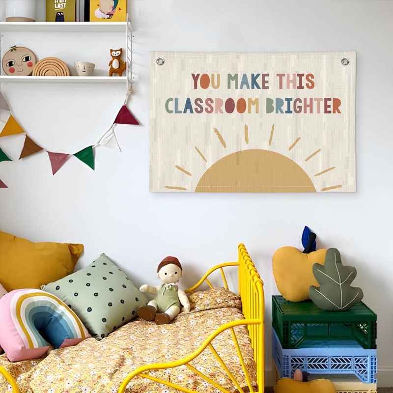 Wheatwin Boho Classroom Canvas Banner, Neutral Classroom Must Haves Wall Decor, Welcome Sign Back To School Linen Banner Flag Decor for School 20x30 - Image 5